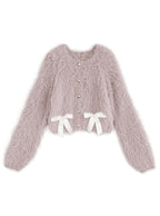 Shaggy Knit Ribbon Cropped Cardigan 毛絨針織緞帶短版開襟衫 [pm415] 6