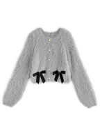 Shaggy Knit Ribbon Cropped Cardigan 毛絨針織緞帶短版開襟衫 [pm415] 7