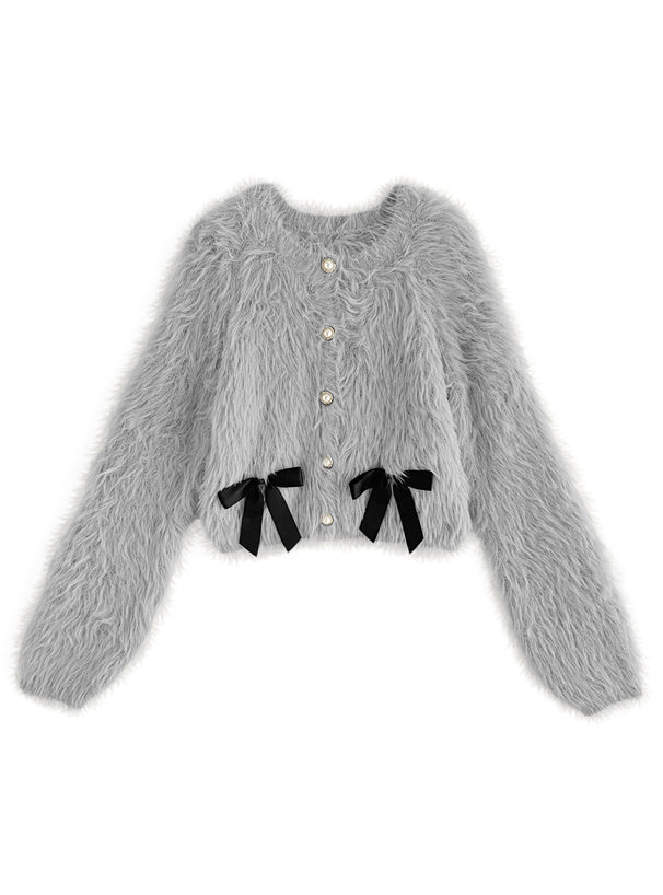 Shaggy Knit Ribbon Cropped Cardigan 毛絨針織緞帶短版開襟衫 [pm415] 7
