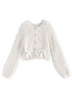 Shaggy Knit Ribbon Cropped Cardigan 毛絨針織緞帶短版開襟衫 [pm415] 8