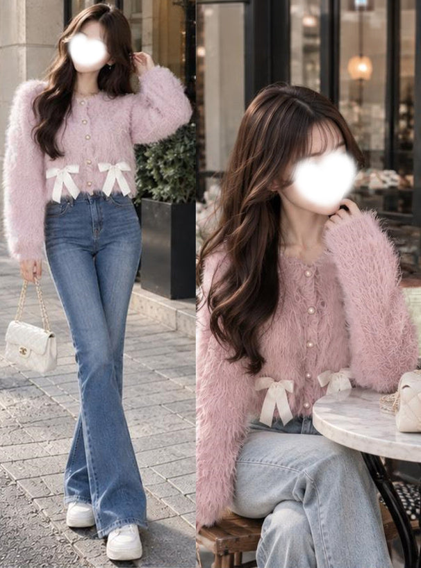 Shaggy Knit Ribbon Cropped Cardigan 毛絨針織緞帶短版開襟衫 [pm415] 10