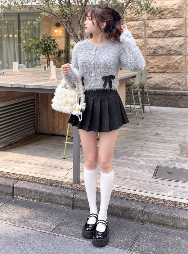 Shaggy Knit Ribbon Cropped Cardigan 毛絨針織緞帶短版開襟衫 [pm415] 11