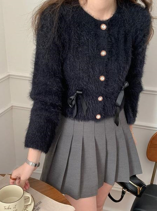 Shaggy Knit Ribbon Cropped Cardigan 毛絨針織緞帶短版開襟衫 [pm415] 13