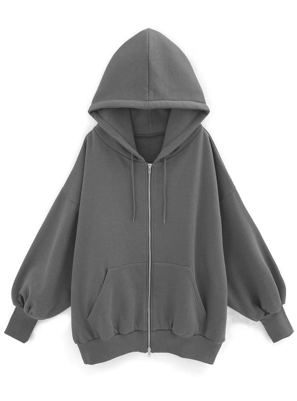 Oversized Fleece-Lined Zip Hoodie 內裡刷毛超大版拉鍊連帽衫 [pm619a] 8