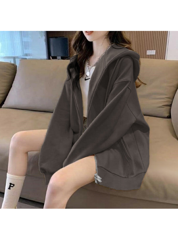 Oversized Fleece-Lined Zip Hoodie 內裡刷毛超大版拉鍊連帽衫 [pm619a] 13