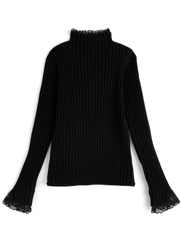 Lace High Neck Rib Knit Top 蕾絲高領羅紋針織上衣 [th008] — 4