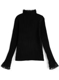 Lace High Neck Rib Knit Top 蕾絲高領羅紋針織上衣 [th008] — 4