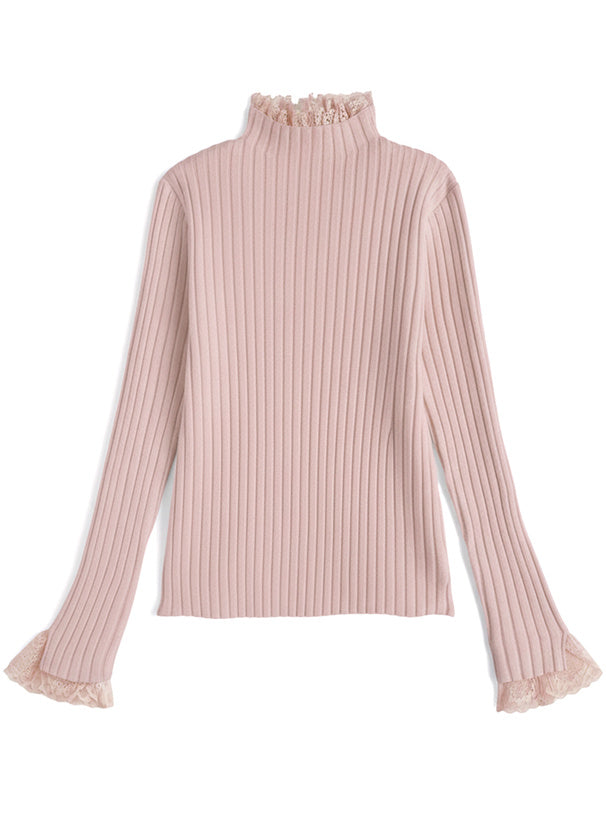 Lace High Neck Rib Knit Top 蕾絲高領羅紋針織上衣 [th008] — 5