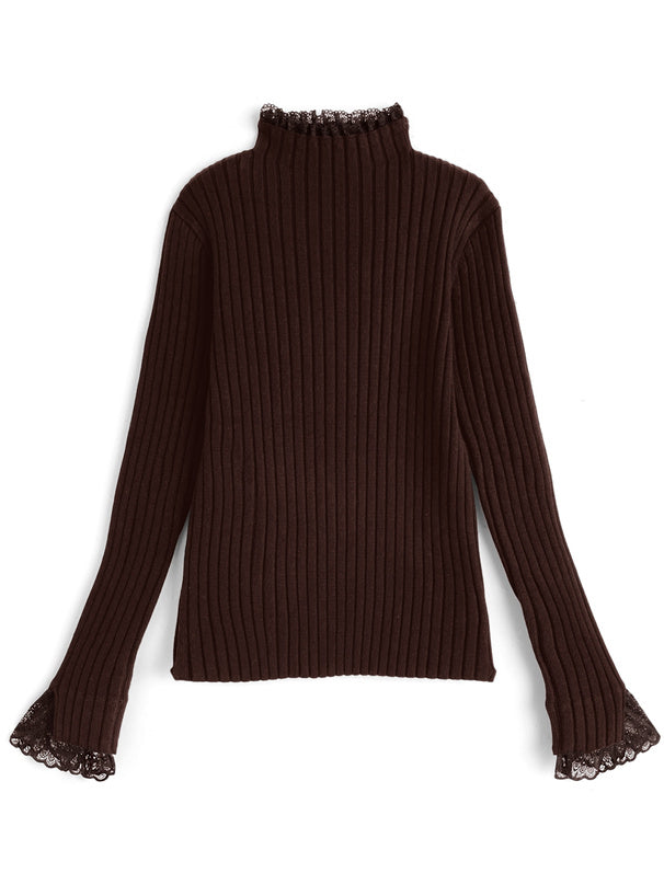 Lace High Neck Rib Knit Top 蕾絲高領羅紋針織上衣 [th008] — 6