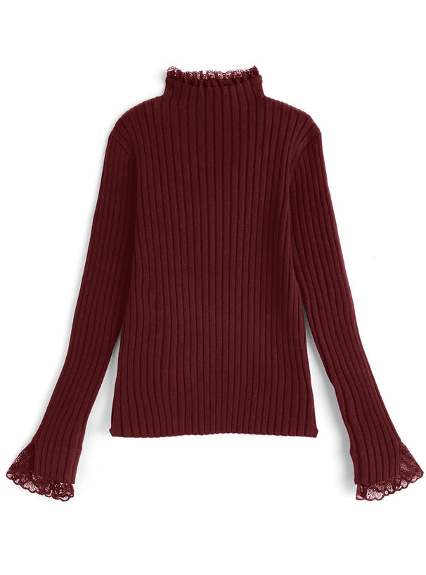 Lace High Neck Rib Knit Top 蕾絲高領羅紋針織上衣 [th008] — 7