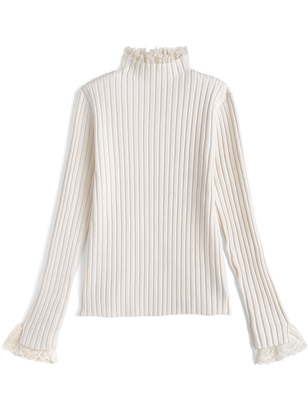 Lace High Neck Rib Knit Top 蕾絲高領羅紋針織上衣 [th008] — 8