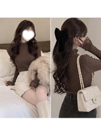 Lace High Neck Rib Knit Top 蕾絲高領羅紋針織上衣 [th008] — 13