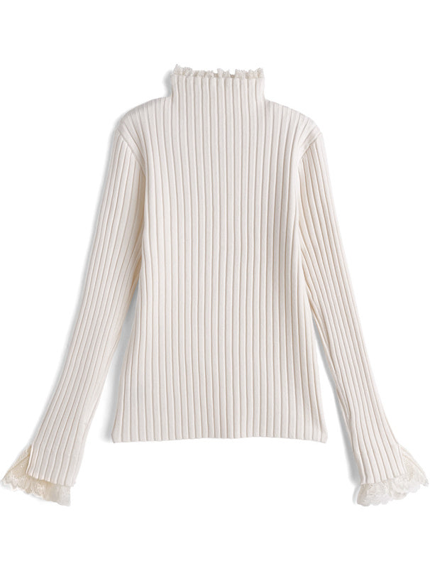Lace High Neck Rib Knit Top 蕾絲高領羅紋針織上衣 [th008] — 14