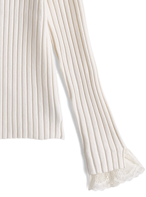 Lace High Neck Rib Knit Top 蕾絲高領羅紋針織上衣 [th008] — 16
