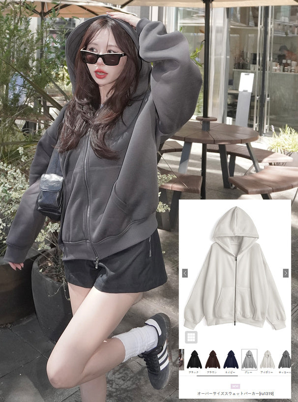 Oversized Brushed-Fleece Sweat Hoodie 寬鬆刷毛連帽衛衣 [ru1319] image 1