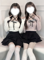 Contrast lace ribbon layered-look knit top 配色蕾絲蝴蝶結假兩件針織上衣 ru1634 3