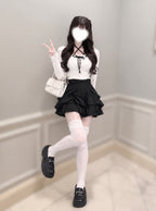 Contrast lace ribbon layered-look knit top 配色蕾絲蝴蝶結假兩件針織上衣 ru1634 7