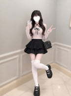 Contrast lace ribbon layered-look knit top 配色蕾絲蝴蝶結假兩件針織上衣 ru1634 9