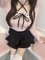 Contrast lace ribbon layered-look knit top 配色蕾絲蝴蝶結假兩件針織上衣 ru1634 10
