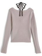 Contrast lace ribbon layered-look knit top 配色蕾絲蝴蝶結假兩件針織上衣 ru1634 11