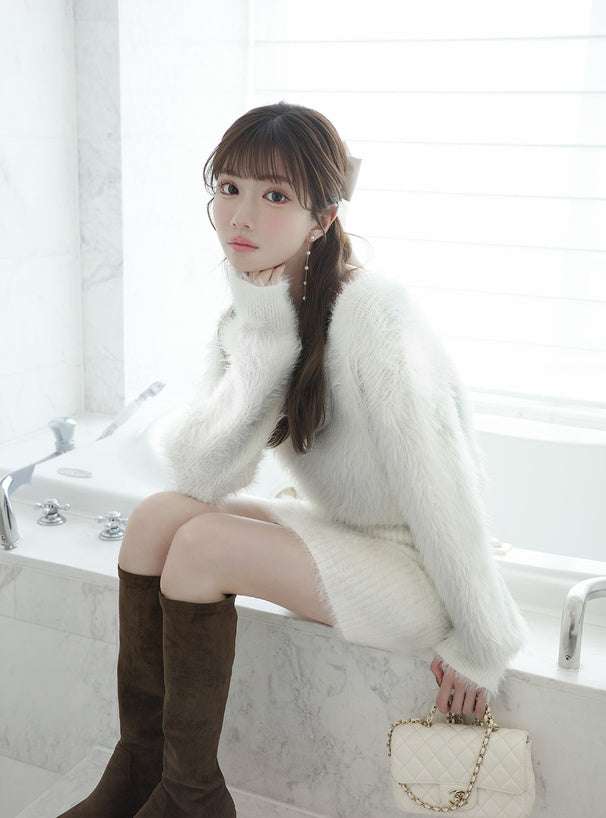 V-Neck Shaggy Knit Mini Dress V領長毛感針織迷你連身裙 [ru1852] - image 2