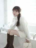V-Neck Shaggy Knit Mini Dress V領長毛感針織迷你連身裙 [ru1852] - image 2