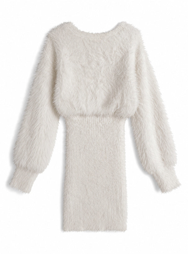 V-Neck Shaggy Knit Mini Dress V領長毛感針織迷你連身裙 [ru1852] - image 7