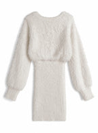 V-Neck Shaggy Knit Mini Dress V領長毛感針織迷你連身裙 [ru1852] - image 7