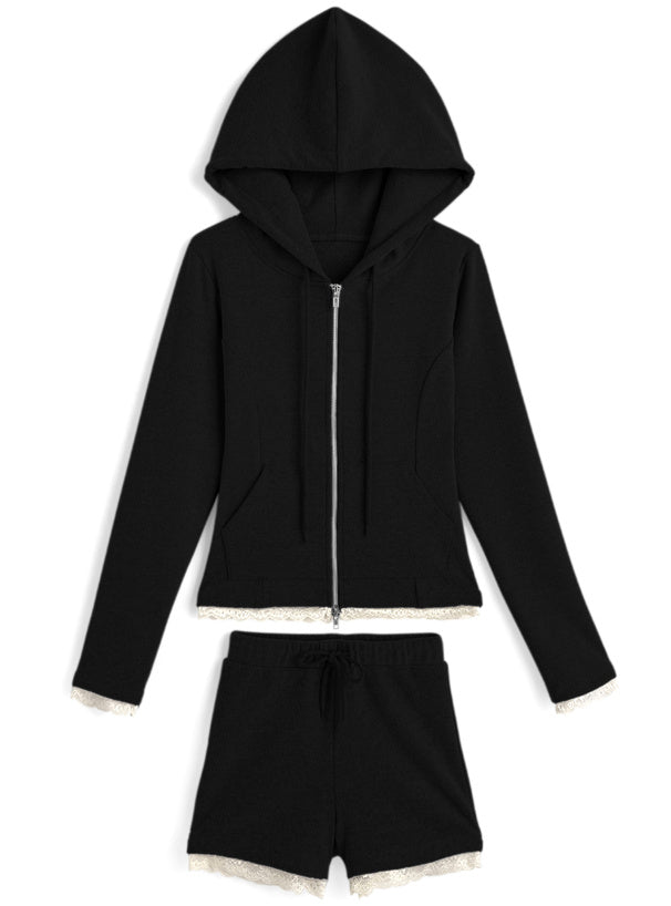 Lace Trim Hoodie & Shorts Set 蕾絲滾邊連帽外套與短褲套裝 — image 4