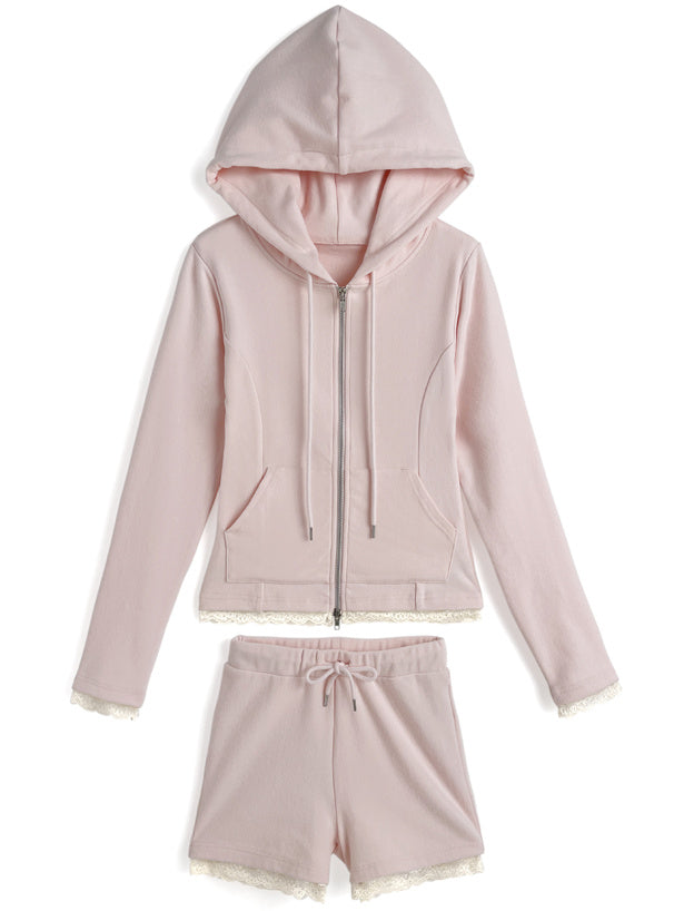 Lace Trim Hoodie & Shorts Set 蕾絲滾邊連帽外套與短褲套裝 — image 5