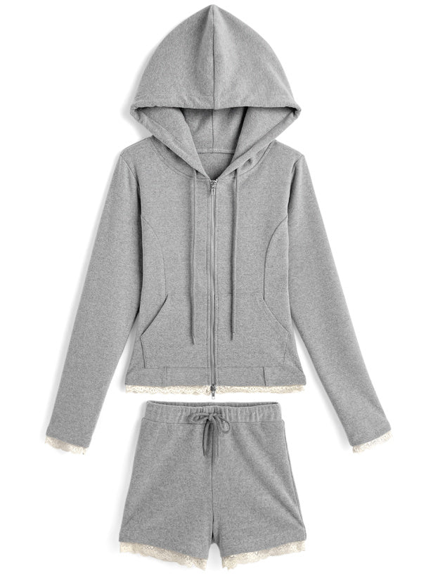 Lace Trim Hoodie & Shorts Set 蕾絲滾邊連帽外套與短褲套裝 — image 6