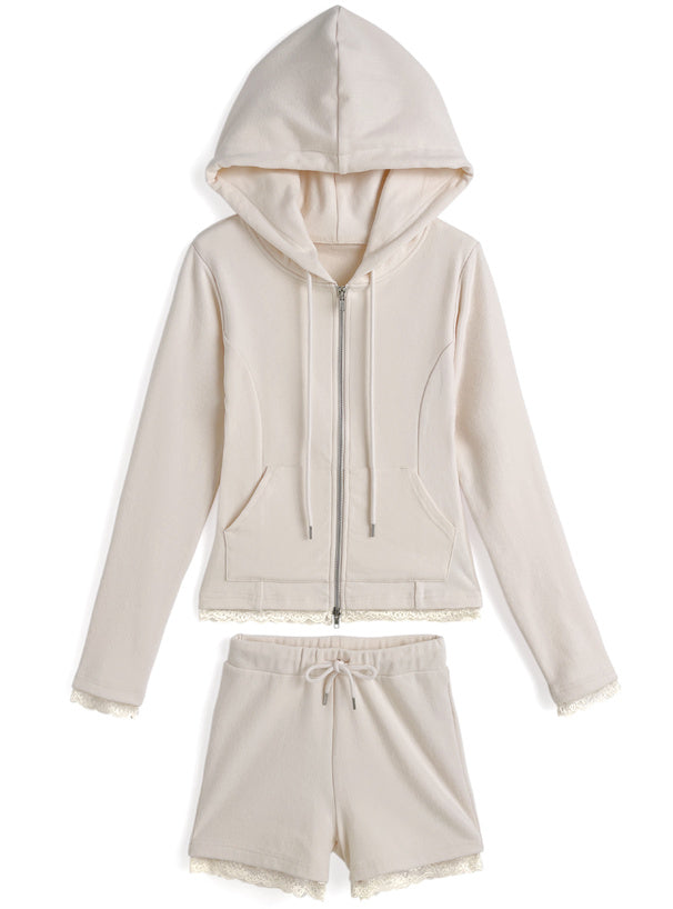 Lace Trim Hoodie & Shorts Set 蕾絲滾邊連帽外套與短褲套裝 — image 7