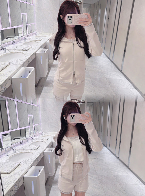 Lace Trim Hoodie & Shorts Set 蕾絲滾邊連帽外套與短褲套裝 — image 8