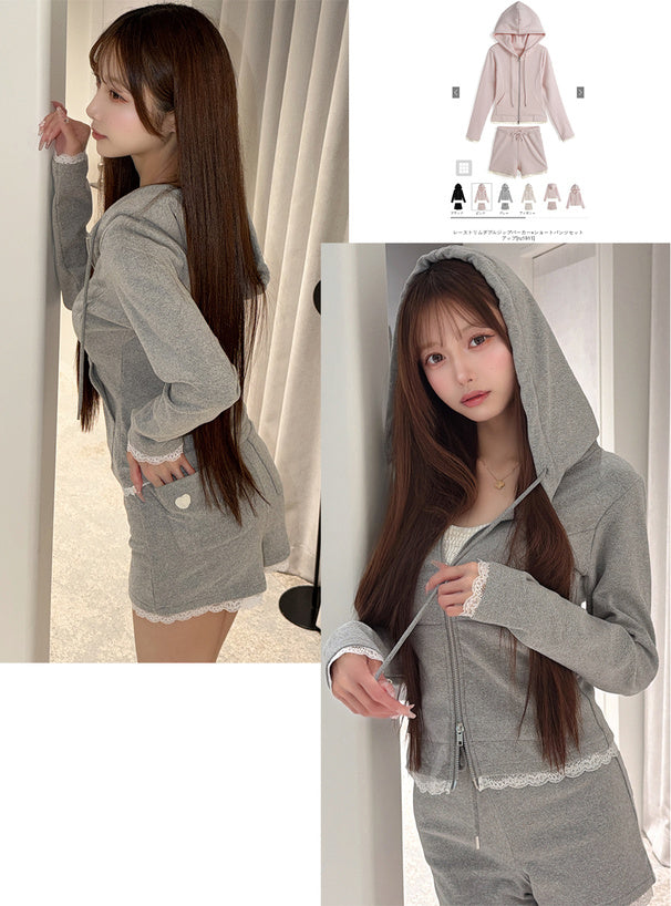 Lace Trim Hoodie & Shorts Set 蕾絲滾邊連帽外套與短褲套裝 — image 9