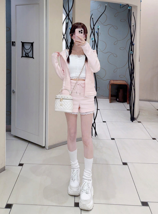 Lace Trim Hoodie & Shorts Set 蕾絲滾邊連帽外套與短褲套裝 — image 10