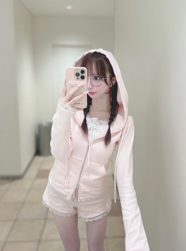 Lace Trim Hoodie & Shorts Set 蕾絲滾邊連帽外套與短褲套裝 — image 11
