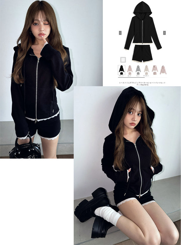 Lace Trim Hoodie & Shorts Set 蕾絲滾邊連帽外套與短褲套裝 — image 12