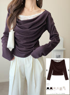 GRL sm492 lace-layered look drape top 蕾絲假兩件垂墜上衣 — photo 1
