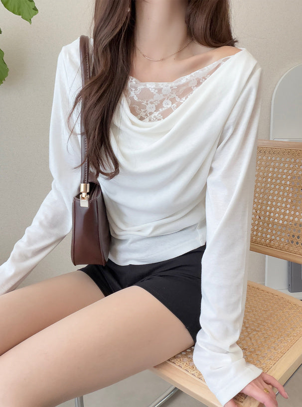 GRL sm492 lace-layered look drape top 蕾絲假兩件垂墜上衣 — photo 2