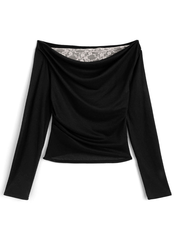 GRL sm492 lace-layered look drape top 蕾絲假兩件垂墜上衣 — photo 4