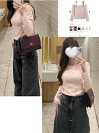 sm506 Ribbon-Strap Lace Off-Shoulder Ribbed Top 蝴蝶結肩帶蕾絲露肩羅紋上衣 9