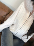 Cable Knit Double-Zip Hoodie with Faux Fur Hood 毛毛帽兜麻花雙拉鏈針織連帽外套 [so45] 2