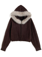 Cable Knit Double-Zip Hoodie with Faux Fur Hood 毛毛帽兜麻花雙拉鏈針織連帽外套 [so45] 5
