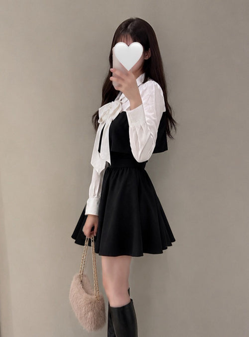 Bow Tie Belted Contrast Mini Dress 蝴蝶結腰帶撞色迷你連身裙 tg1017 — 2