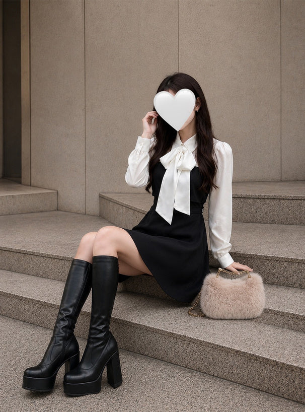 Bow Tie Belted Contrast Mini Dress 蝴蝶結腰帶撞色迷你連身裙 tg1017 — 3