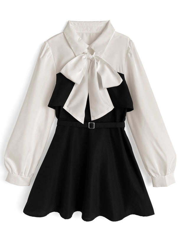 Bow Tie Belted Contrast Mini Dress 蝴蝶結腰帶撞色迷你連身裙 tg1017 — 4