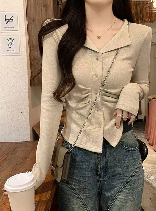 GRL th009 open-collar front-gathered top 1