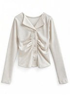 GRL th009 open-collar front-gathered top 8