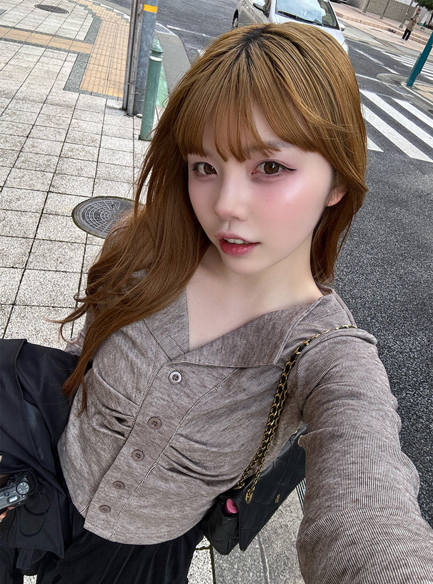 GRL th009 open-collar front-gathered top 15