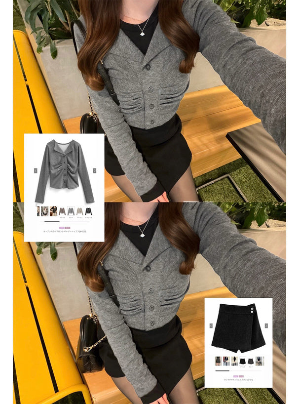 GRL th009 open-collar front-gathered top 16